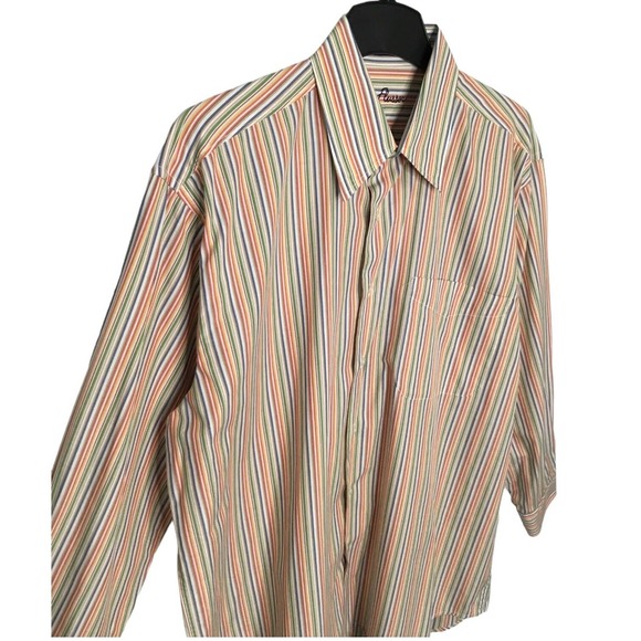 Alan Flusser Men’s Button Down Striped Cotton Long Sleeve Pocket L - Picture 2 of 8